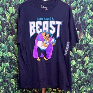 Disney Navy Blue T-Shirt with Purple and Blue Beast, Beauty & The Beast XL